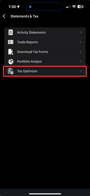 The statements & tax menu on the iPhone. 